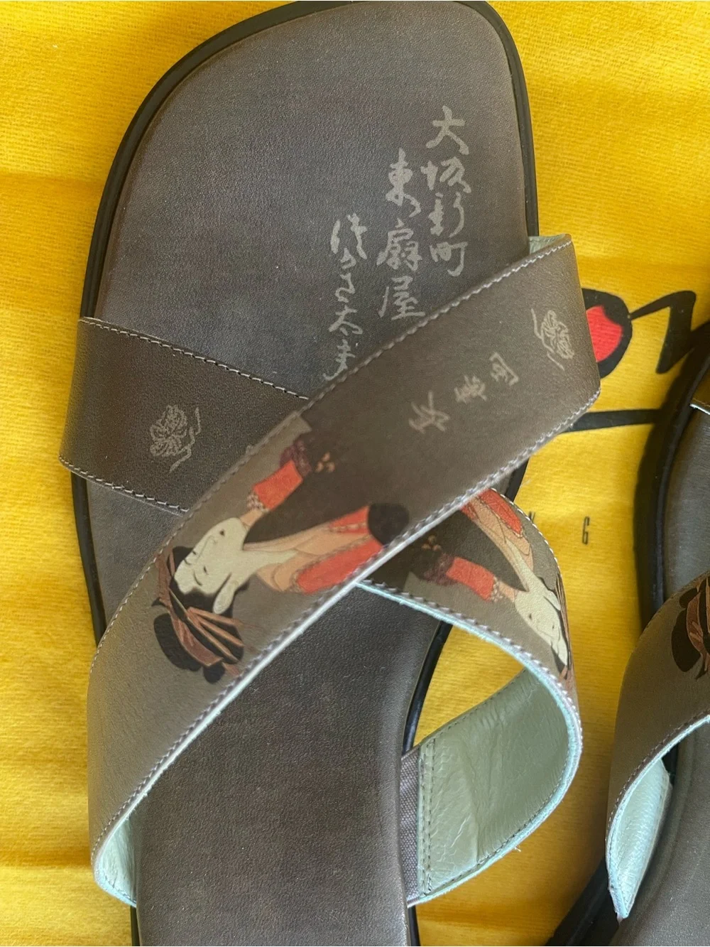ICON Madame Butterfly Sage Cross-Strap Sandals with Subtle Red Accent NWT